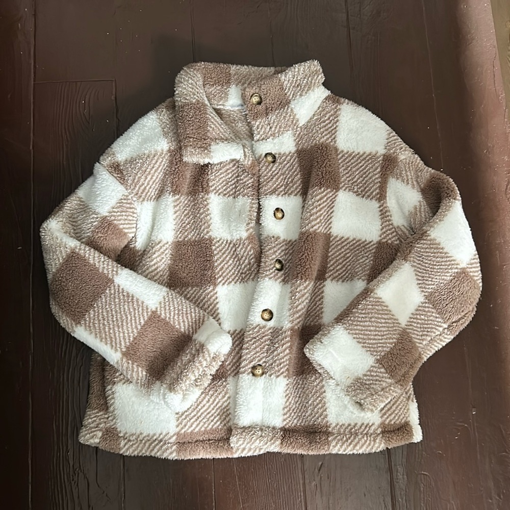 Plaid Sherpa Jacket - Brown and White
